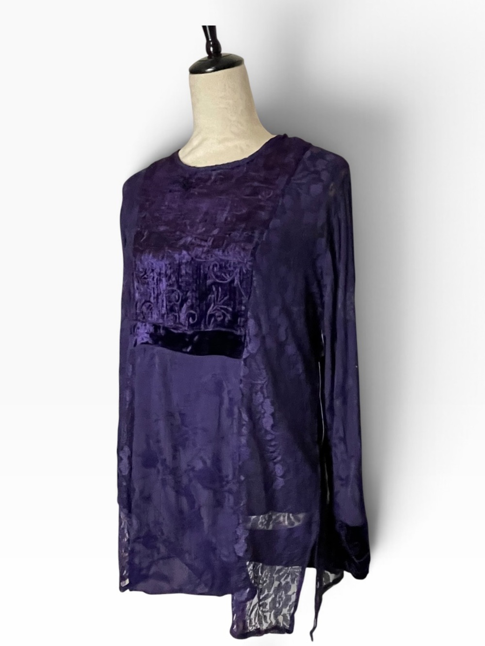 Lola P. Vintage Purple Velvet & Lace Bohemian Tunic Top (Size Large) NWT